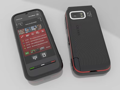 Nokia Classic Feature Phones With Contact Screen And Textured Red Edge Back Design 3d model