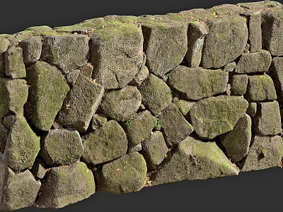 Moss Covered Stone Building Exterior Wall With Natural Rustic Texture Design 3d model