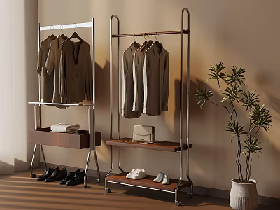 Modern Clothing Racks With Hanging Coats Shoes And Storage Shelves 3d model