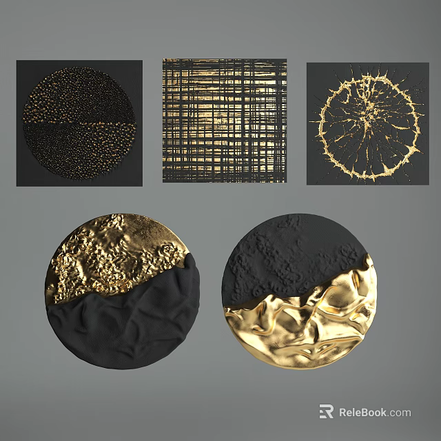 Modern Textured Gold Black Round Square Wall Decor With Artistic Patterns 3d model
