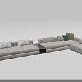 Modern Light Gray Sectional Sofa With Multiple Cushions And Coffee Table 3d model