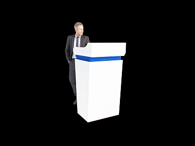 White Functional Desk With Blue Accent For Standing Speech Presentation Use 3d model