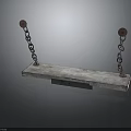 Sturdy Industrial Metal Platform with Hanging Chains and Red Components