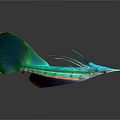 Iridescent Green And Blue Aquatic Animal With Streamlined Body Long Snout Shiny Fins
