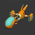 Futuristic Orange Spacecraft Featuring Blue Transparent Cockpit And Protruding Modules For Cosmic Exploration
