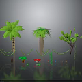 Various Green Tropical Plants Including Palm Trees Vine Decor And Small Potted Plants