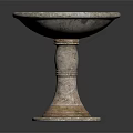 Vintage Stone Pedestal Dish With Round Shallow Bowl And Textured Surface