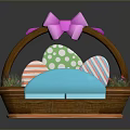 Basket Shaped Sofa Furniture With Pink Bow Colorful Eggs And Small Flowers
