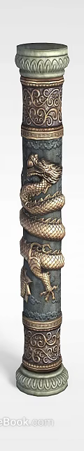 Tall Ornate Carved Column with Coiled Dragon Design Intricate Patterns and Decorative Borders 3d model 