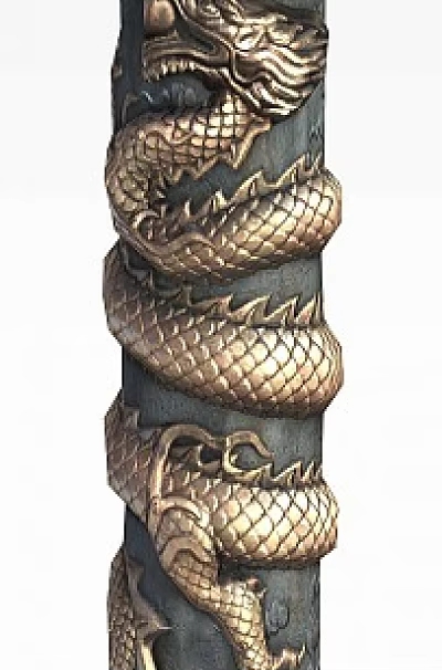 Tall Ornate Carved Column with Coiled Dragon Design Intricate Patterns and Decorative Borders 3d model