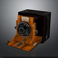 Vintage Electronic Camera With Wooden Body Leather Case And Retro Lens Design