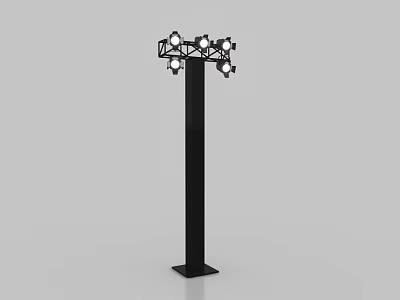 Modern Black Vertical Pole Lighting Fixture with Multiple Downlights and Spotlights 3d model