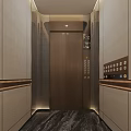 Elevator Lobby With Brown Metallic Doors Beige Paneled Walls Control Panel And Floor Lighting