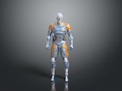 Futuristic Game and Movie Character With Silver and Orange Armor Full Body Mechanical Design 3d model