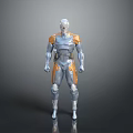 Futuristic Game and Movie Character With Silver and Orange Armor Full Body Mechanical Design