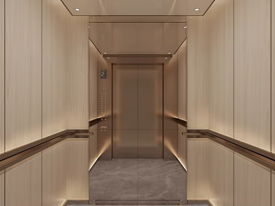 Modern Luxury Elevator Interior Design With Metallic Panels And Marble Floor Lighting 3d model
