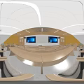 School Classroom with Wooden Wall Panels Digital Screens Neat Desks and Ceiling Lights