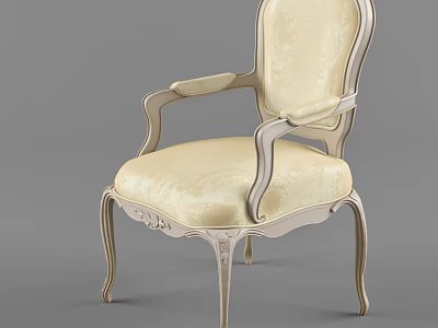 Elegant Classic Dining Chair With Carved Wooden Frame And Beige Patterned Upholstery 3d model