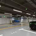 Modern Parking Garage With Yellow White Arrow Markings White Columns Blue Stripes And Parked Cars