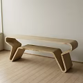 Modern Unique Curved Shape Wooden Stool In Room With Wooden Floor White Wall And Window
