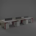 Modern Office Desk With Multiple Workstations Dividers Drawers And Yellow Edges
