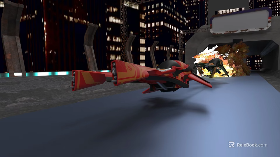 Red Futuristic Car With Sleek Design In Night City And Flames 3d model 