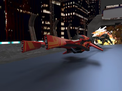 Red Futuristic Car With Sleek Design In Night City And Flames 3d model