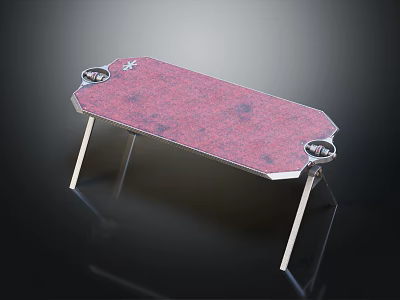 Modern Red Textured Tabletop With Metal Frame And Decorative Angular Edge Details 3d model