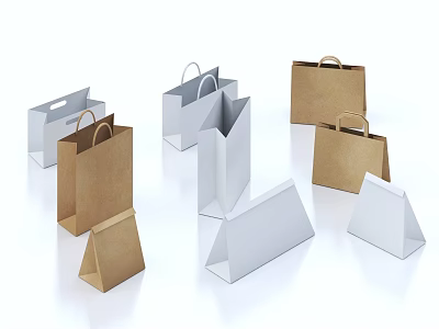 Stylish Everyday Shopping Bags In White And Brown With Practical Handle Designs 3d model