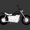 Classic Black and White Motorcycle with White Seat and Silver Frame on Shiny Floor