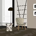 Modern Interior Space With White Tufted Armchair Marble Side Table And Floor Lamp