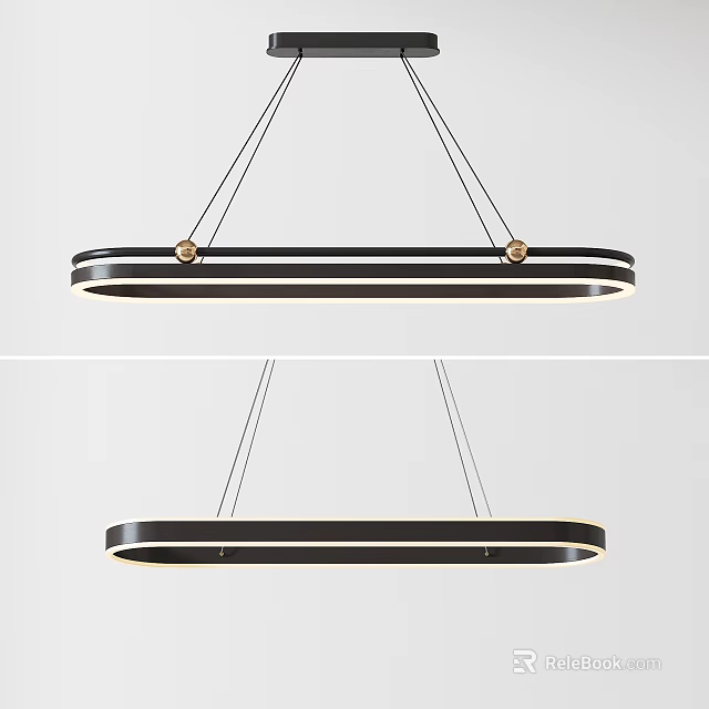 Modern Black Ring Shaped Chandelier With Golden Accents And Warm Illumination 3d model 