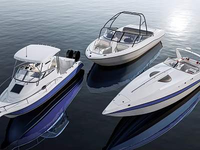 Three Stylish Yachts Floating On Calm Water 3d model