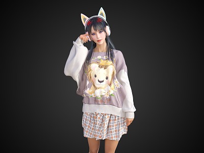 Modern temperament beauty cute girl casual clothes beauty woman figure 3d model