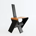 Modern Single Chair With Black Wooden Frame Brown Leather Seat And Crossed Legs