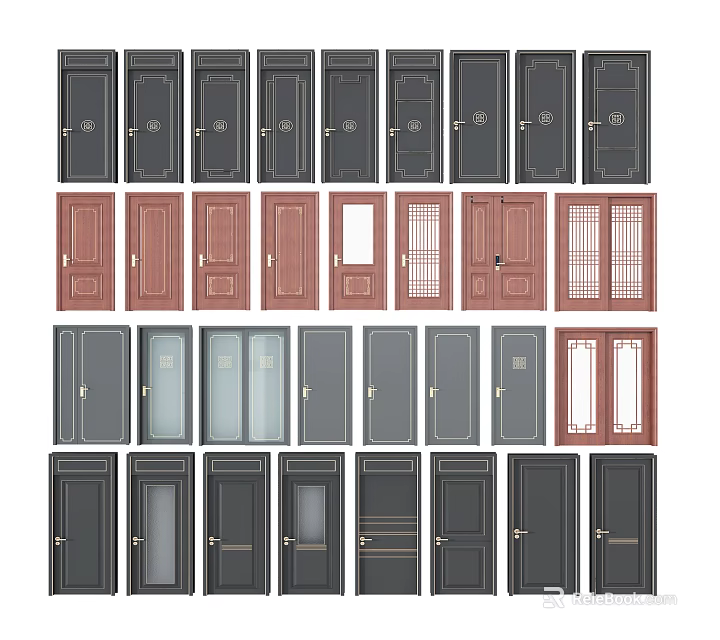 Hinged Doors Collection Featuring Diverse Styles Multiple Colors And Glass Inserts 3d model