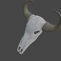 Game Movie Character Bull Skull With Large Horns White Bone And Gray Gradient Background