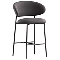 Set of Two Modern Grey Bar Stools With Upholstered Seats And Black Metal Frames