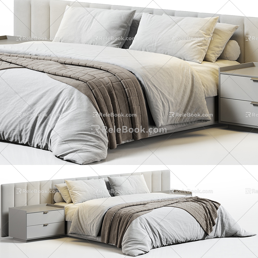 Modern Double Bed Fabric Double Bed 3d model