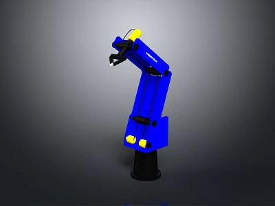 Blue Robotic Arm Structure With Yellow Accent Parts And Black Base Design 3d model