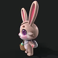 Cute 3D Rabbit Character With Long Ears Purple Eyes Holding Basket Of Colorful Eggs
