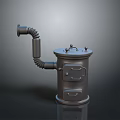 Metal Industrial Device with Curved Pipe Cylindrical Body Top Lid and Reflective Base Design
