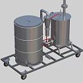 Mobile Industrial Stainless Steel Tanks Equipment With Red Hose And Yellow Components On Cart