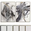 Two Abstract Painting Frames with Gray Black White Gold Brush Strokes 3d model