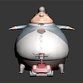 Chubby Cartoon Character Wearing Blue Coat White Shirt and Striped Tie on Red Scooter