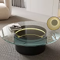 Modern Glass Coffee Table With Illuminated Ring And Black Base In Living Room