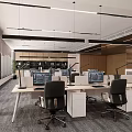 Modern Public Office Space Interior Design With Work Desks Computers And Ergonomic Chairs 3d model