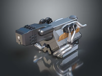 Modern Mechanical Weapon Design With Metal Pipes Black Silver Structure And Brown Components 3d model