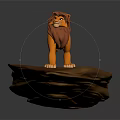 3D Orange Lion Figurine With Brown Mane Standing On Rock Platform