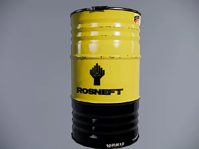 Industrial Equipment Yellow ROSNEFT Barrel With 100 Pure Oil Label 3d model